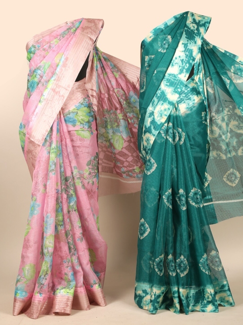 

Pothys Pink & Sea Green Ethnic Motifs Jute Silk Saree