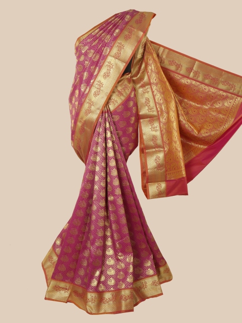 

Pothys Magenta & Gold-Toned Ethnic Motifs Zari Silk Blend Saree