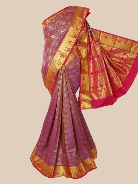 

Pothys Magenta & Gold-Toned Ethnic Motifs Zari Silk Blend Saree