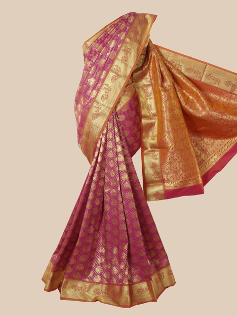 

Pothys Magenta & Gold-Toned Woven Design Silk Blend Saree