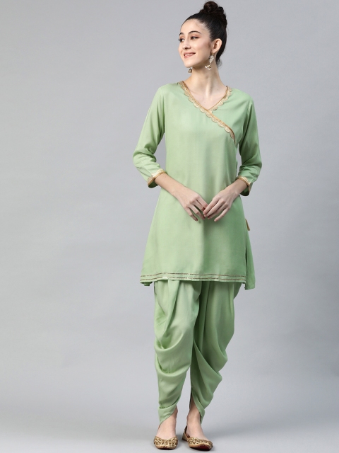 

mokshi Women Green Angrakha Gotta Patti Kurta with Dhoti Pants