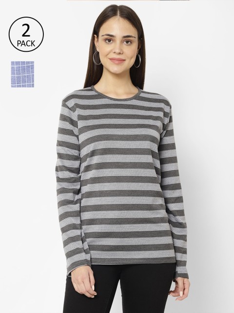 

VIMAL JONNEY Women Blue and Grey Pack of 2 Long Sleeves T-shirts