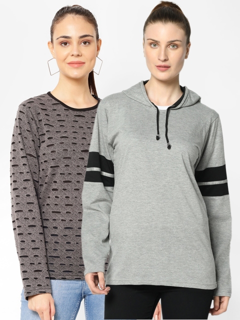 

VIMAL JONNEY Women Set of 2 Grey & Black Colourblocked T-shirts