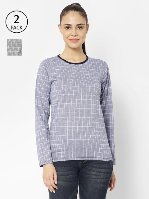 

VIMAL JONNEY Women Blue & Black Pack of 2 Checked T-shirts
