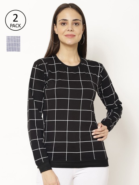 

VIMAL JONNEY Women Blue & Black Pack Of 2 Checked T-shirts