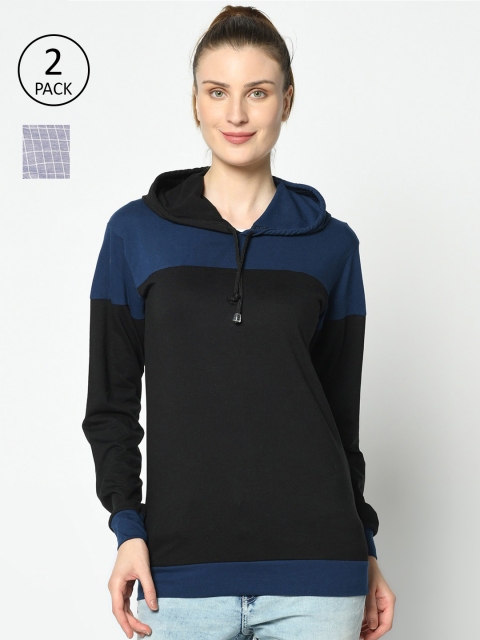 

VIMAL JONNEY Women Black and Blue Pack of 2 Long Sleeves T-shirts