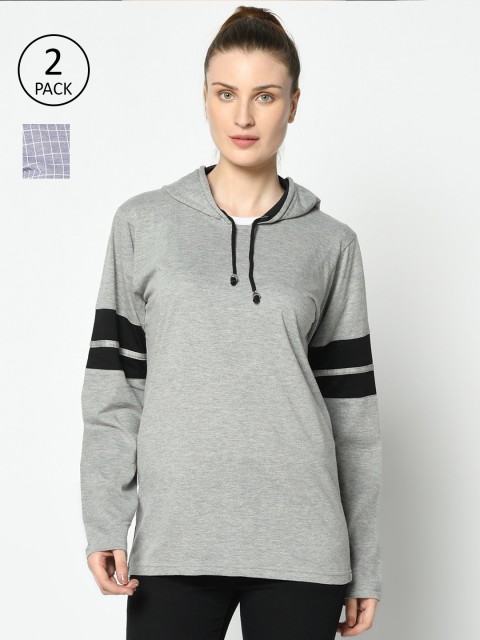 

VIMAL JONNEY Women Grey and Blue Pack of 2 Long Sleeves T-shirts