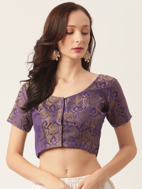 

Studio Shringaar Women Purple & Golden Woven Design Banarasi Saree Blouse