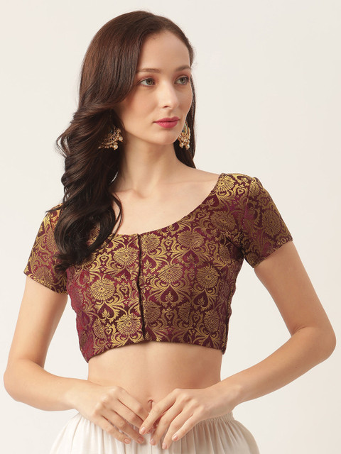 

Studio Shringaar Maroon & Golden Brocade Woven Design Banarasi Saree Blouse