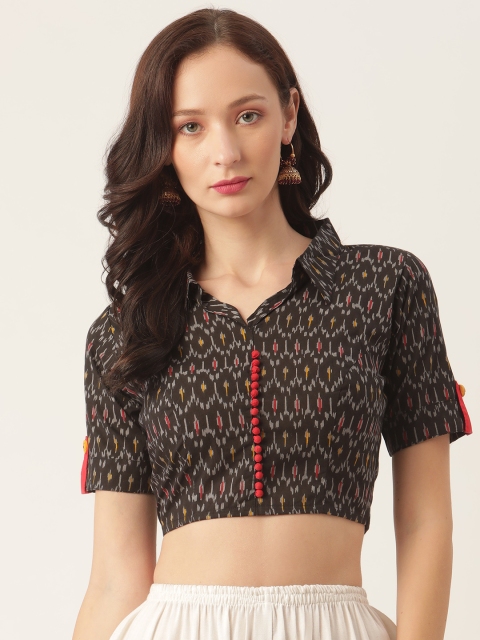 

Studio Shringaar Black & Yellow Ikkat Print Cotton Saree Blouse