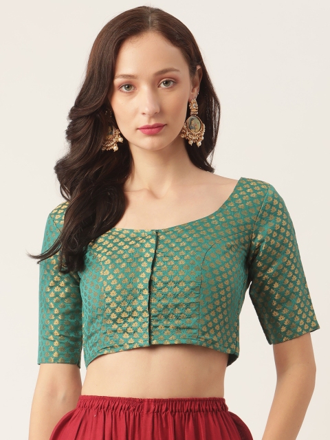 

Studio Shringaar Green & Golden Brocade Woven Design Saree Blouse