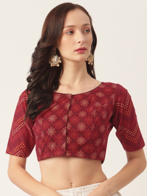 

Studio Shringaar Red Pure Cotton Bandhani Print Saree Blouse