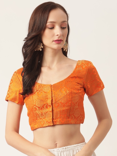 

Studio Shringaar Orange & Golden Banarasi Brocade Woven Design Saree Blouse