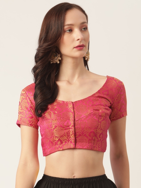 

Studio Shringaar Women Pink & Golden Woven Design Saree Blouse