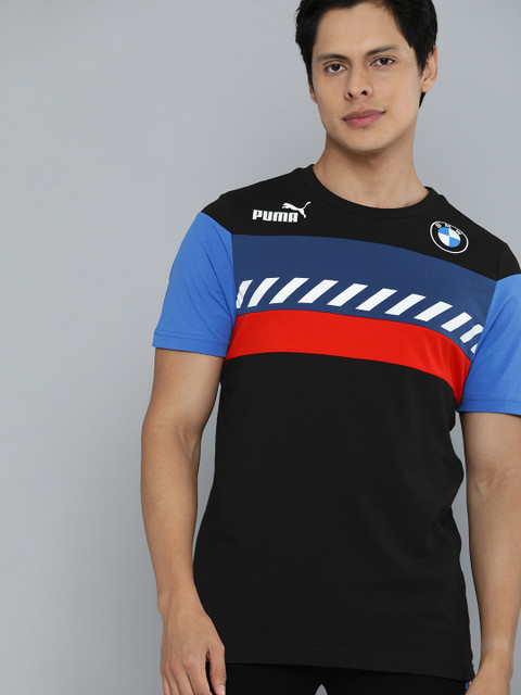 

PUMA Motorsport Men Black Blue Colourblocked BMW M MOTORSPORT SDS Pure Cotton MSP T-shirt