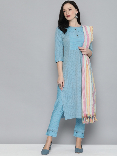 

Kvsfab Blue Woven Design Pure Cotton Handloom Unstitched Dress Material