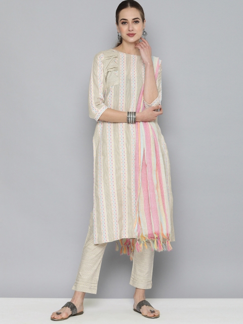

Kvsfab Cream and Off-White Coloured Pure Cotton Unstitched Dress Material