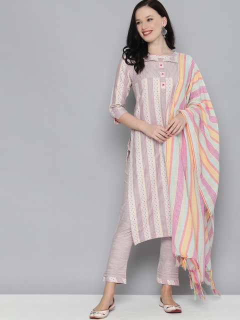 

Kvsfab Women Purple & Off White Handloom Cotton Unstitched Dress Material