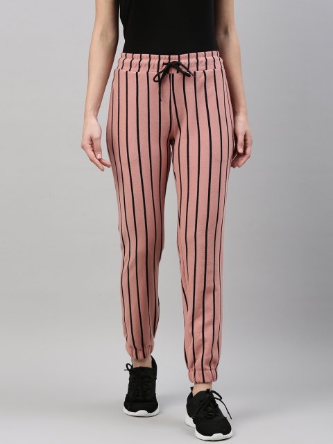 

Campus Sutra Women Pink & Black Striped Cotton Active Joggers