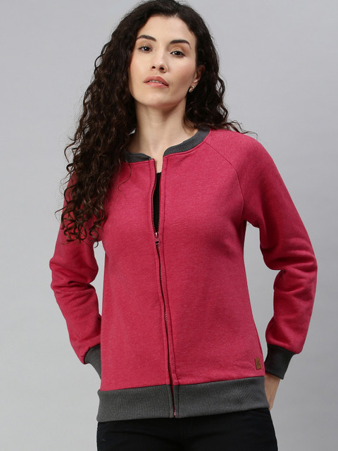 

Campus Sutra Women Maroon Solid Front-Open Sweatshirt