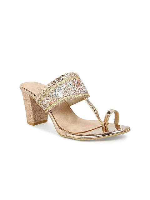 

Inc 5 Rose Gold Embellished Ethnic Block Sandals