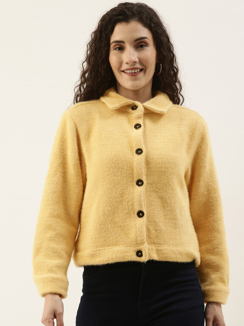 

Campus Sutra Women Yellow Solid Tailored Jacket