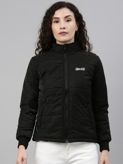 

Campus Sutra Women Black Windcheater Outdoor Padded Jacket
