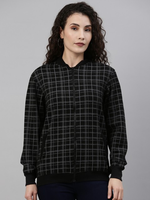 

Campus Sutra Women Black Grey Checked Outdoor Biker Jacket