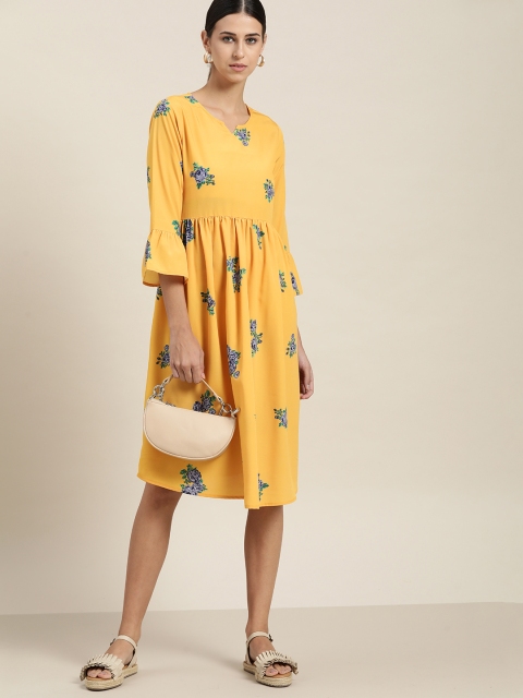 

her by invictus Yellow & Purple Floral A-Line Dress