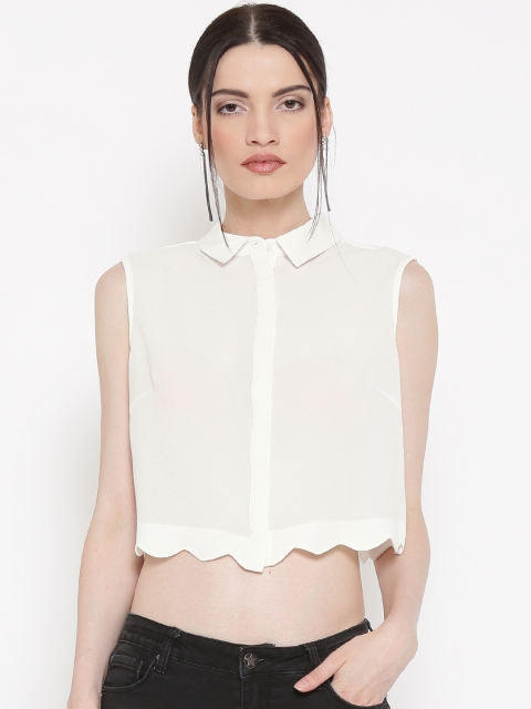 

Silvian Heach Women Off-White Crop Casual Shirt