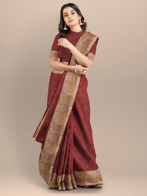 

BharatSthali Maroon & Beige Handloom Mangalagiri Saree