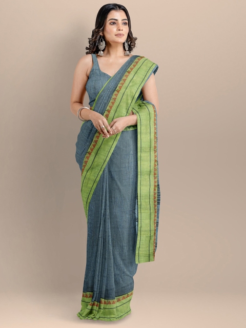 

BharatSthali Blue & Green Silk Cotton Maheshwari Saree