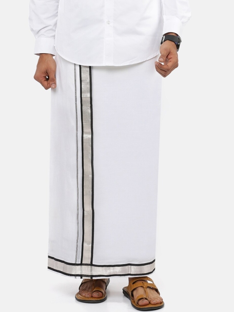 

RAMRAJ COTTON Men White Pure Cotton Silver Zari Border Dhoti