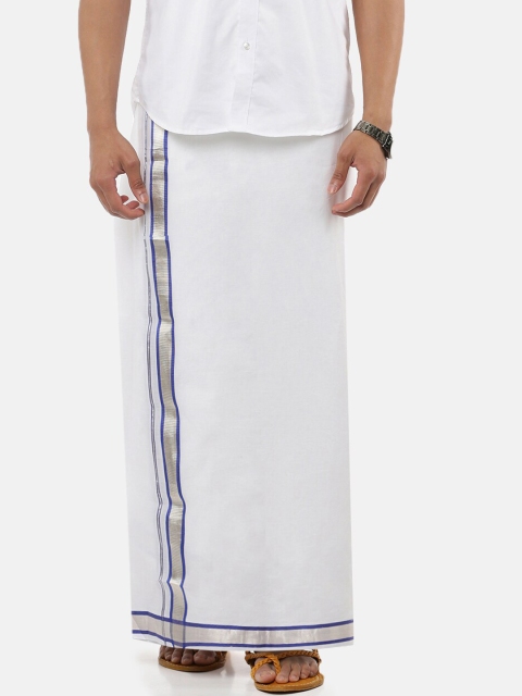 

RAMRAJ COTTON Men White Pure Cotton Silver Zari Border Dhoti