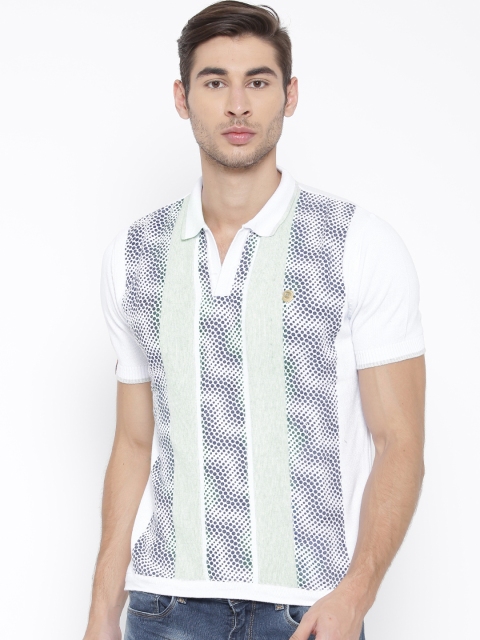 

Fort Collins Men White Printed Polo T-shirt