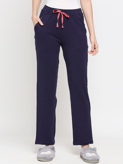 

XIN Women Navy Blue Solid Cotton Lounge Pants