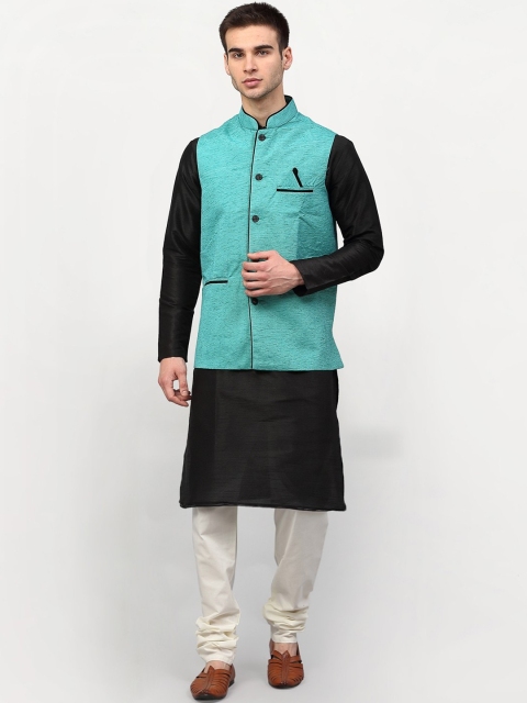 

Jompers Men Black & Off-White Kurta with Churidar & Nehru jacket