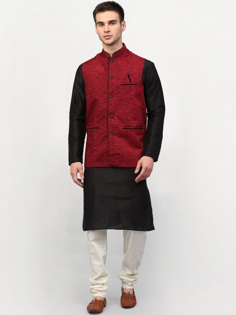 

Jompers Men Black & Off-White Kurta with Churidar & Nehru jacket