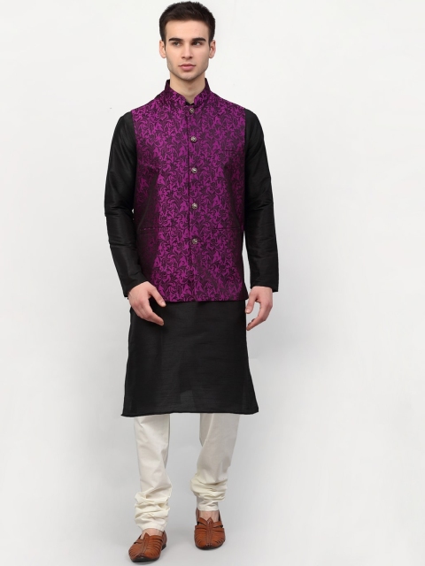 

Jompers Men Black & Off-White Kurta with Churidar & Nehru jacket