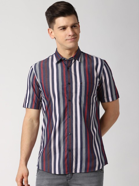 

Peter England Casuals Men Navy Blue & Red Striped Slim Fit Cotton Casual Shirt