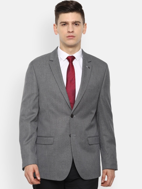 

Van Heusen Men Grey Self-Design Slim-Fit Single-Breasted Formal Blazer