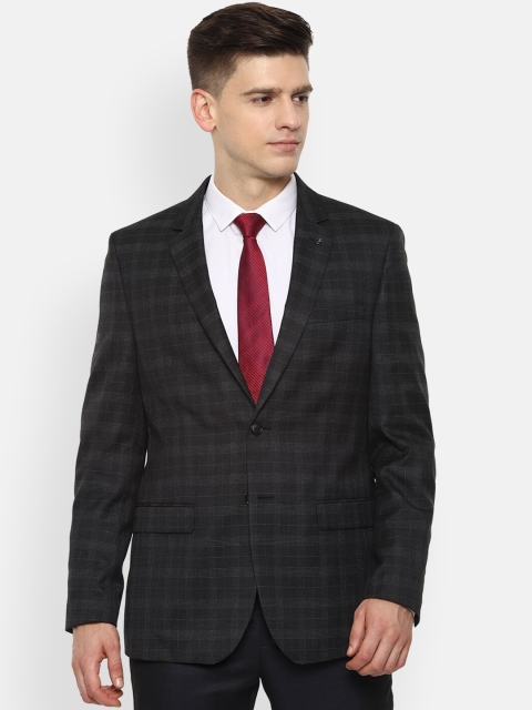 

Van Heusen Men Grey & Black Checked Single-Breasted Slim-Fit Formal Blazer