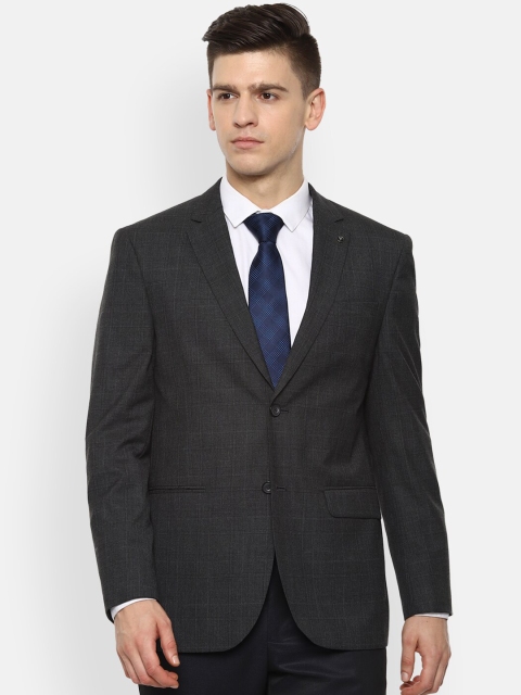 

Van Heusen Men Charcoal Grey Checked Slim-Fit Single-Breasted Formal Blazer