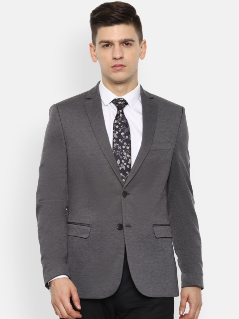

Van Heusen Men Charcoal Grey Self-Design Slim-Fit Single-Breasted Formal Blazer