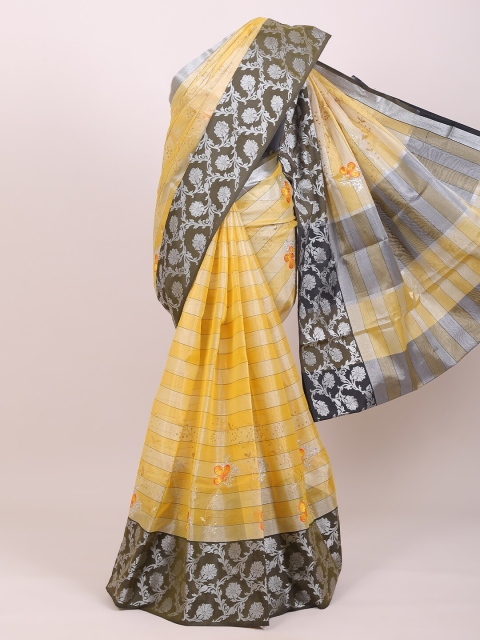 

Pothys Yellow Striped Tissue Banarasi Saree