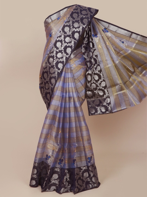 

Pothys Lavender & Black Striped Tissue Banarasi Saree