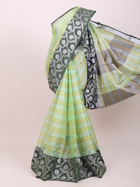 

Pothys Green & Black Striped Zari Tissue Banarasi Saree