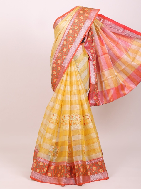 

Pothys Yellow & Red Striped Tissue Banarasi Saree