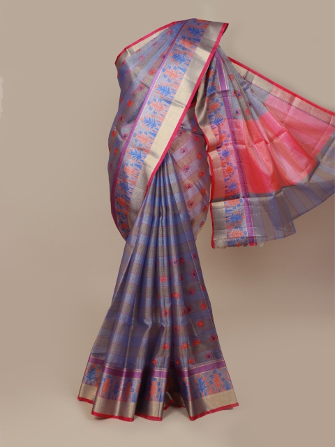 

Pothys Purple & Pink Ethnic Motifs Tissue Banarasi Saree