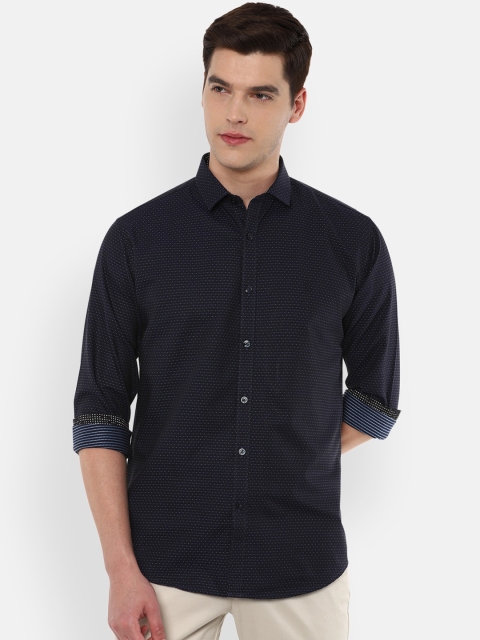

V Dot Men Navy Blue Printed Slim Fit Casual Shirt